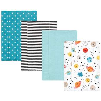 Hudson Baby Infant Boy Cotton Flannel Burp Cloths, Happy Planets 4 Pack, One Size