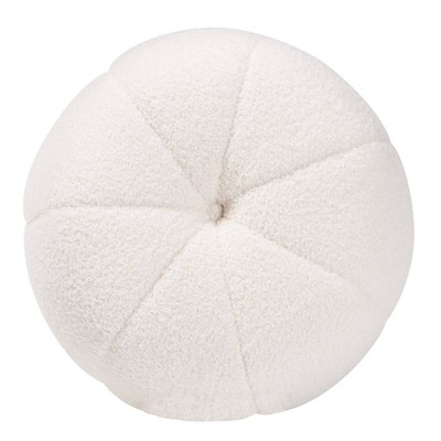 Ivory Boucle Upholstered Round Ottoman with Gold Metal Base