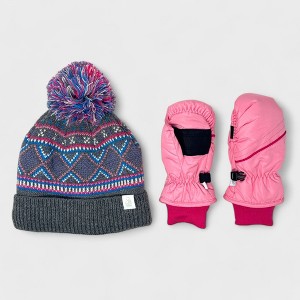 Rugged Bear Toddler Winter Hat & Ski Mittens Set - Cozy Beanie with Pom Pom & Warm Mittens for Boys & Girls, Ages 2-3 Years - 1 of 4