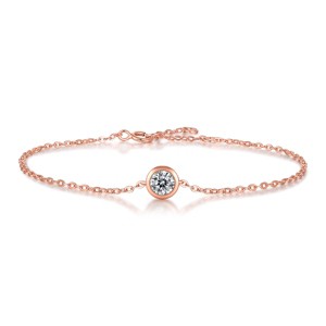 Guili 0.50ct Elegant Adjustable Bracelet with 18k Rose Gold Plating, Lab-Created Moissanite Solitaire Charm – Timeless & Stylish - 1 of 2