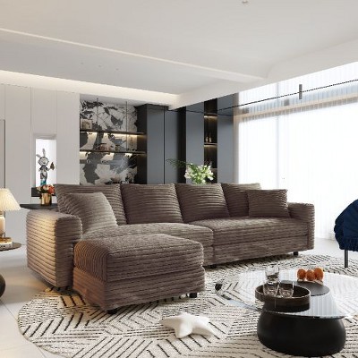 Kumasinova Corduroy Cloud Sofa with Cushions, Convertible Sofa Lounge Chair, Plush Modern 4-Seat Sofa, Easy Assembly, Couches for Living Room
