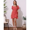 INSPIRE CHIC Women's Square Neck Floral Puff Sleeve Tie Waist Flowy Dresses - 4 of 4