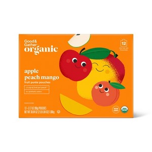 Organic Apple Peach Mango Fruit Puree Pouches - 38.04oz/12ct - Good & Gather™ - 1 of 4