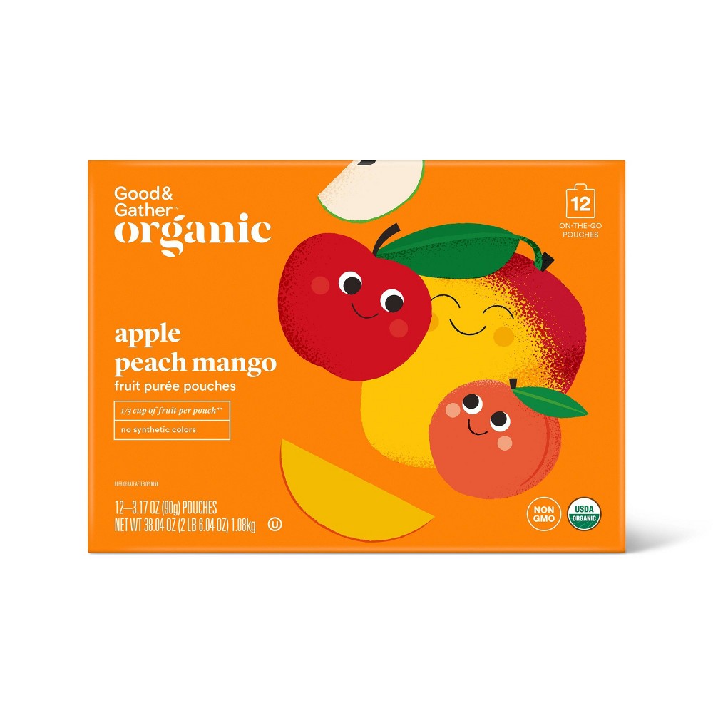 Organic Apple Peach Mango Fruit Puree Pouches - 38.04oz - Good & Gather™
