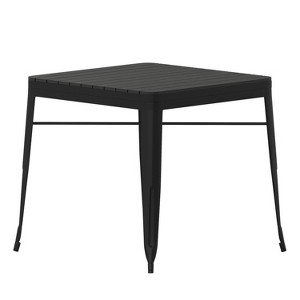 Emma and Oliver Modern Weather and Rust Resistant Black Steel Patio Table with Polyresin Top and Rounded Corners for Indoor and Outdoor Use - 1 of 4