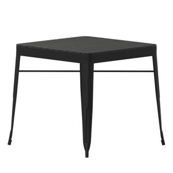 Emma and Oliver Modern Weather and Rust Resistant Black Steel Patio Table with Polyresin Top and Rounded Corners for Indoor and Outdoor Use