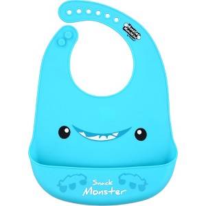Pavilion Gift Company - Blue Snack Monster - 12" Silicone Catch All Bib - Bibs - 1 of 4