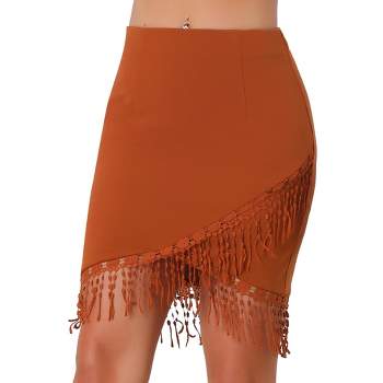 Allegra K Women's Boho Summer Beach Casual Fringe Midi Skirt
