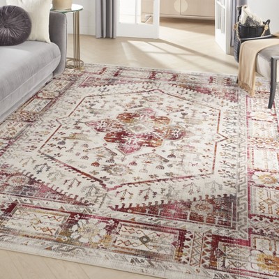 Ivory and Red Medallion Synthetic Rectangular Rug 8'10" x 11'10"