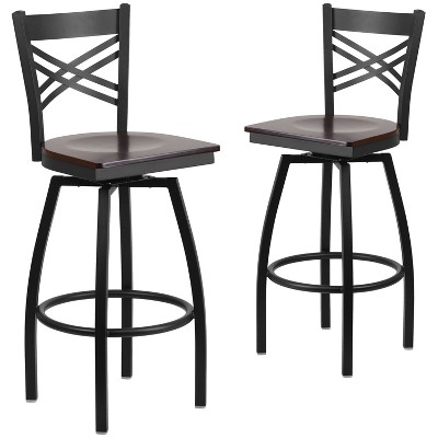 Emma and Oliver 2 Pack "X" Back Swivel Metal Barstool