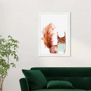 Wynwood Studio 15"x21" Squirrel Bubblegum Wall Art White Frame: Modern Mixed Media Animal Canvas, Wood Composite Frame - 1 of 3