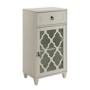 17" Ceara Accent Table White Finish - Acme Furniture: Glass Door, Fret Work, Storage - 1 of 4