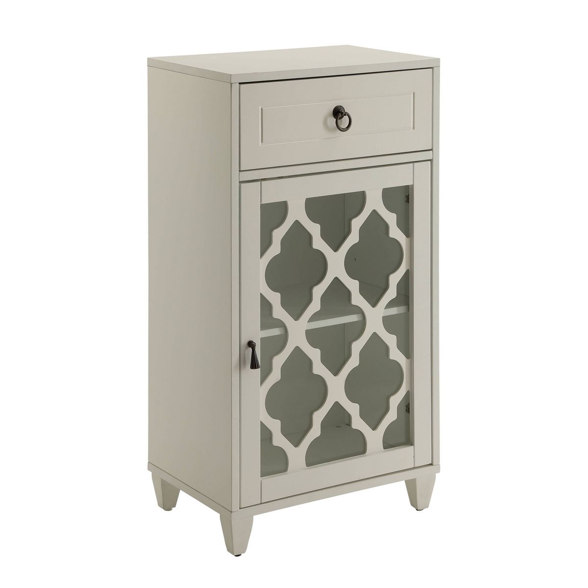 17" Ceara Accent Table White Finish - Acme Furniture: Glass Door, Fret Work, Storage
