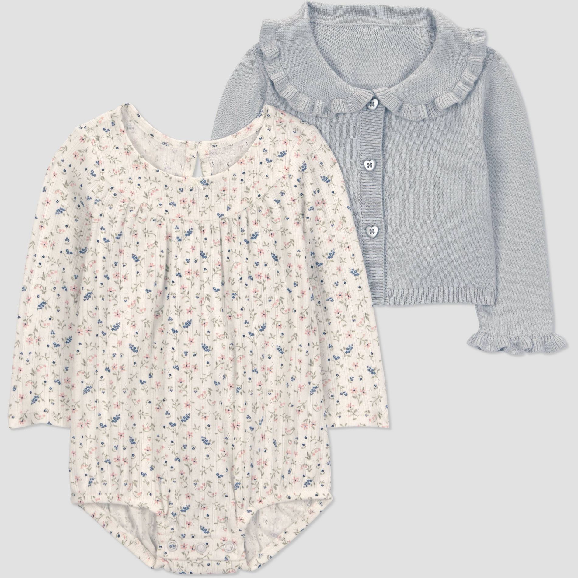 Carter's Just One You® Baby Girls' 2pc Floral Bubble Romper and Cardigan Set - Gray