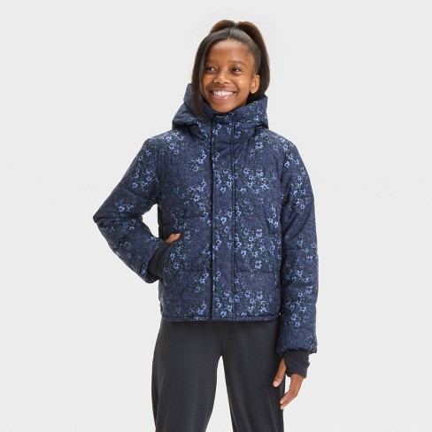 Girls Floral Printed Puffer Jacket All In Motion Black M Target