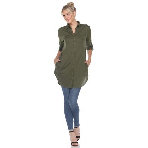 Women's Stretchy Button-Down Tunic - White Mark - 1 of 4