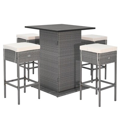 Tangkula 5PCS Wicker Bar Table Set w/ Hidden Storage Shelves Bar Table Stools Patio