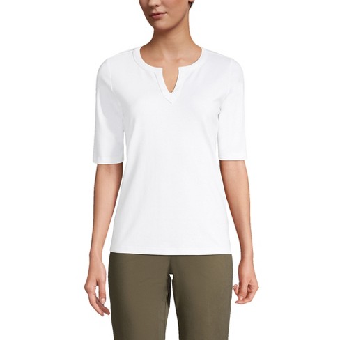 Lands' End Women's Cotton Polyester Modern Half Sleeve Splitneck ...