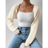 Coolmee Women's Open Front Ribbed Knit Crop Bolero Drop Shoulder Long Sleeve Loose Fit Knitted Crop Cardigan Shrug Apricot M - 3 of 4