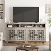 Farmhouse TV Stand for 80 inch, Grey Modern Entertainment Center with Lights and Pattern Glass Doors, Wooden Media Console Cabinet Table - 2 of 4