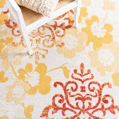 Gray and Gold Floral Synthetic Runner Rug, 2'2" x 9'