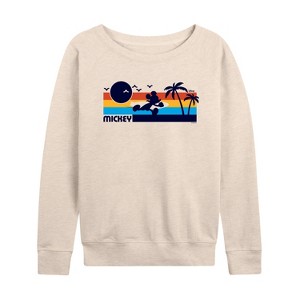 Women's - Disney - Mickey Sunset Pattern Lightweight French Terry Wide Neck Long Sleeve Shirt - 1 of 4