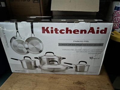 KitchenAid 10pc Stainless Steel Cookware Set Light Silver