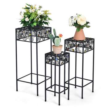 Tangkula 3 Pieces Metal Plant Stand Flower Pots Display Rack with Colorful Ceramic Beads for Garden