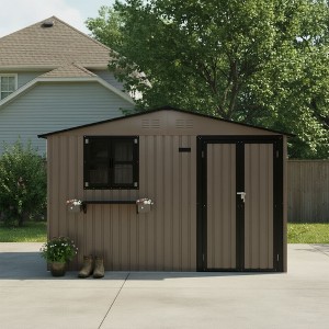 GDFStudio Thoon 10x8FT Outdoor Metal Storage Shed with 2 Clear