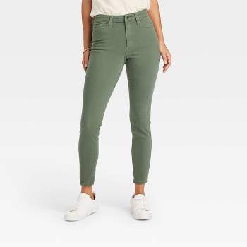 Elan Women's Army Green Zipper Moto Soft Skinny Zipper Jeans Size M