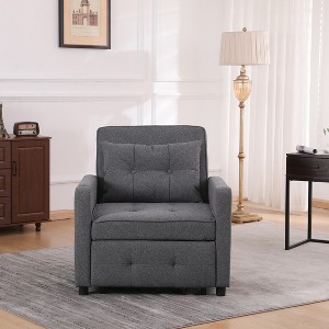 VYNXARIA Sleeper Chair 3-in-1 Convertible Chair Bed Pull Out Chair Beds Adjustable Single  Sofa Bed with USB Ports, Side Pocket,  Linen White - 1 of 4