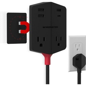 Monster Power Shield: Magnetic Wall Outlet Extender, Multiple Plug Outlet with 2 AC Outlets, 3 USB-A Ports, & 1 USB-C Port (20W) - 1 of 4