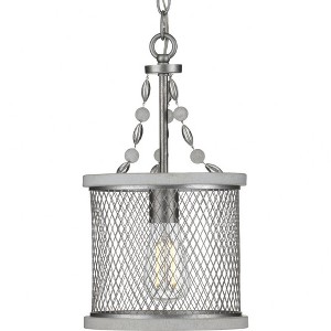 Progress Lighting, Austelle Collection, 1-Light Mini-Pendant, Galvanized Finish, Mesh Shade - 1 of 2