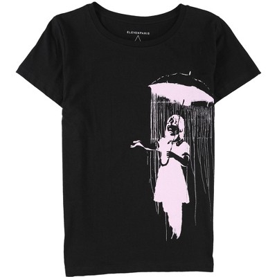 Elevenparis Womens Umbrella Girl Graphic T-Shirt, Black, X-Small