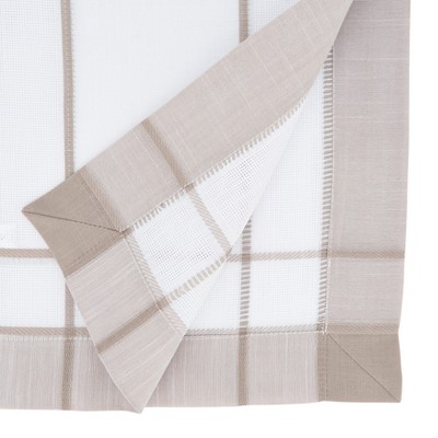 Beige and White Polyester Table Runner with Banded Border