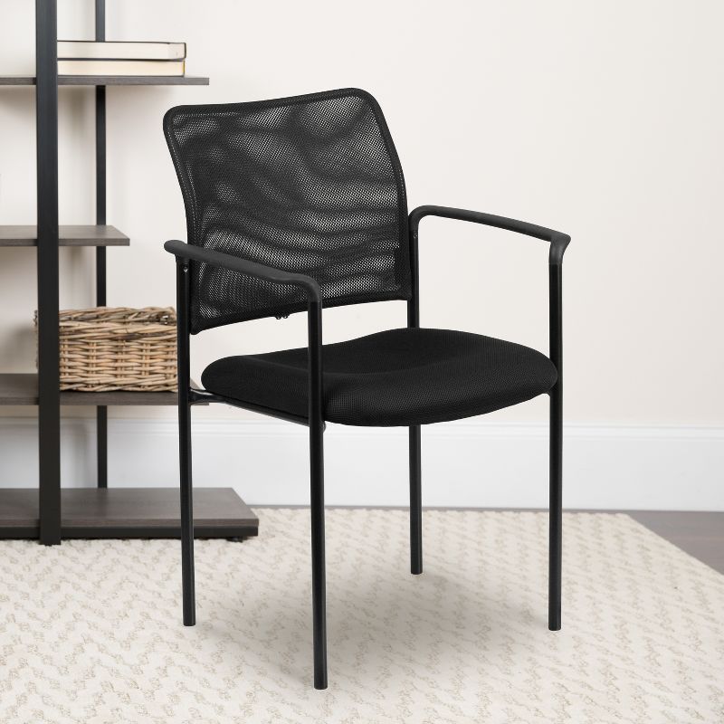 Flash Furniture Comfort Black Mesh Stackable Steel Side Chair with Arms, 2 of 11