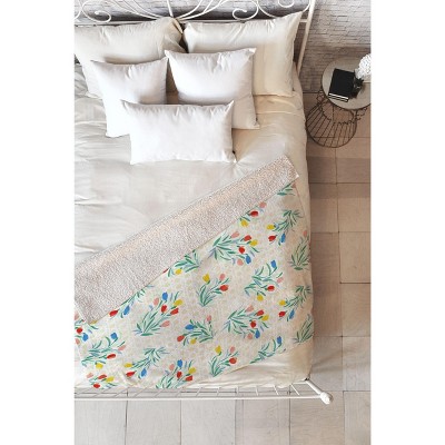 Jacqueline Maldonado Tulips and Lattice Natural 80" x 60" Fleece Throw Blanket - Deny Designs