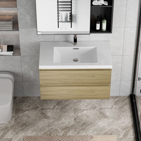 NicBex Floating Bathroom Vanity with Sink,Bathroom Sink Vanity with Basin and 2 Drawers,24/30/36/42 inch Bathroom Sink Cabinet,Oak/White - image 1 of 4