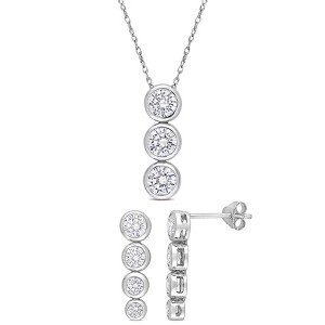 EVERLY JEWELRY | Sterling Silver 5-1/10 CT TGW Cubic Zirconia 2-Piece Drop Necklace and Earrings Set - 18 in - 1 of 3