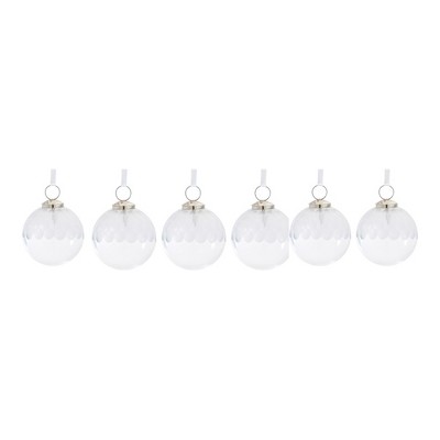 Melrose Clear Glass Etched Ball Ornaments, Set of 6