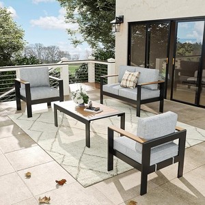 LayinSun 4 Pieces Aluminum Outdoor Patio Furniture Set with Coffee Table, Outside Metal Patio Conversation Sets with Deep Seating and Thick Cushions - 1 of 4