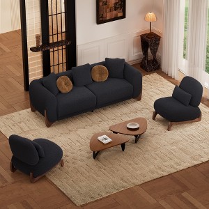 Modern Boucle Fabric Sofa Set - 1 Sofa and 2 chairs with Sleek Wooden Legs for Living Room or Home Office - Morden Fort - 1 of 4