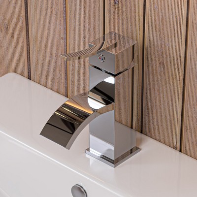 ALFI  AB1258-PC Polished Chrome Square Body Curved Spout Single Lever Bathroom Faucet