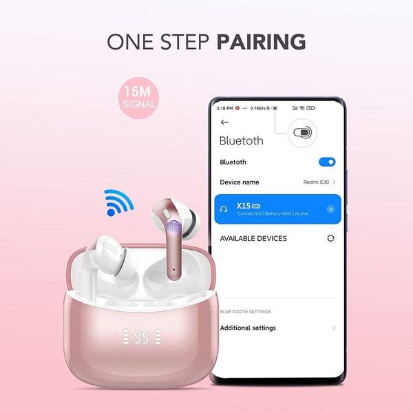 Auriculares Bluetooth inalámbricos con carga, estéreo Hi-Fi, táctiles, resistentes al agua IPX, micrófono – para iPhone, Samsung y Android 2