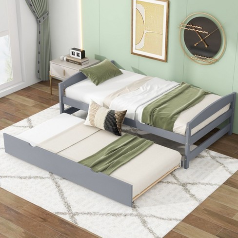 NicBex Twin Size Platform Bed 77.4" L Modern Pine Bed Frame with Twin Size Trundle for Bedroom, Guest Room, No Box Spring Required - image 1 of 4