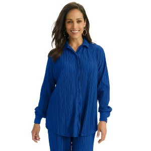 Jessica London Plisse Button-Front Blouse - 1 of 4