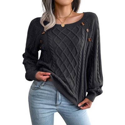 Coolmee Women's Casual Knitted Pullover Sweaters Long Sleeve Crew Neck Jumper Tops