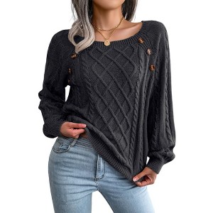 Coolmee Women's Casual Knitted Pullover Sweaters Long Sleeve Crew Neck Jumper Tops - 1 of 4