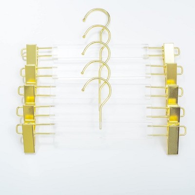HomeCube USA Clear Acrylic Skirt Hangers with Gold Hooks & Clips, Elegant, Durable & Heavy Duty, Perfect For Home & Boutique Use, Side Design