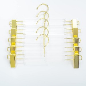 HomeCube USA Clear Acrylic Skirt Hangers with Gold Hooks & Clips, Elegant, Durable & Heavy Duty, Perfect For Home & Boutique Use, Side Design - 1 of 4